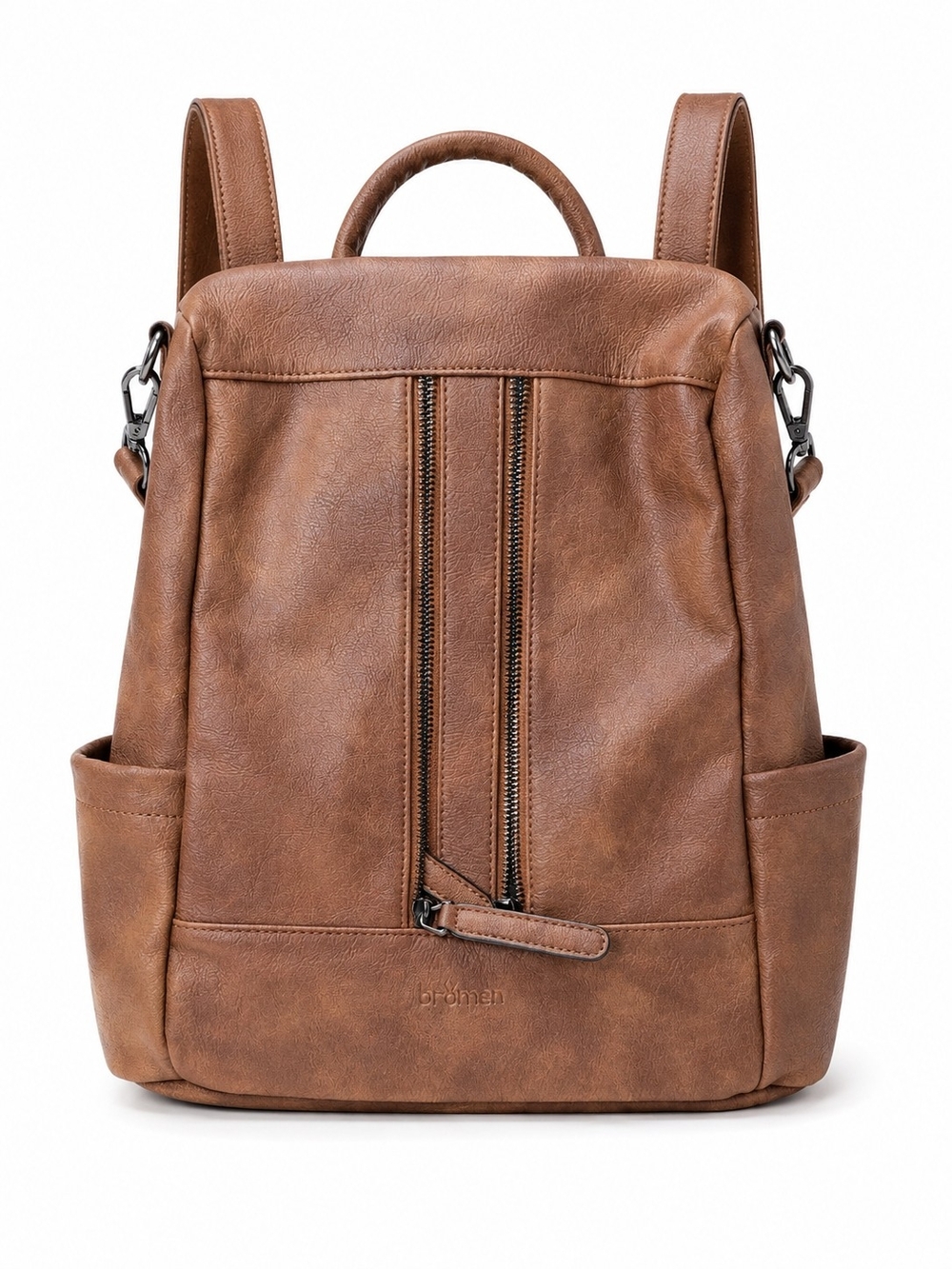 BROMEN | Brown Faux Leather Convertible Backpack Purse Security Travel Bag